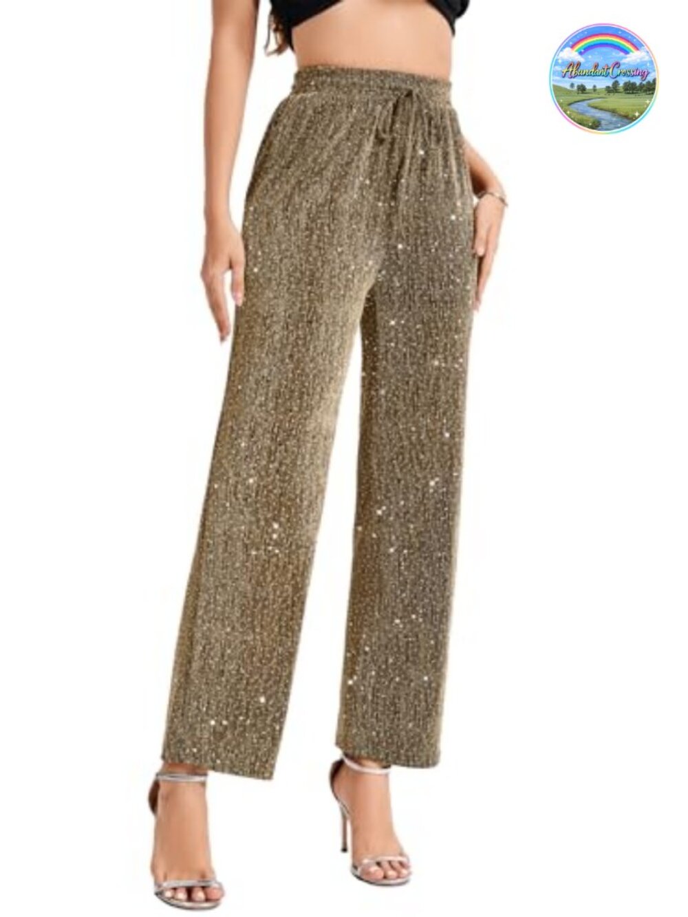 High Elastic Waist Wide Leg Palazzo Pants Sparkly Glitter Party